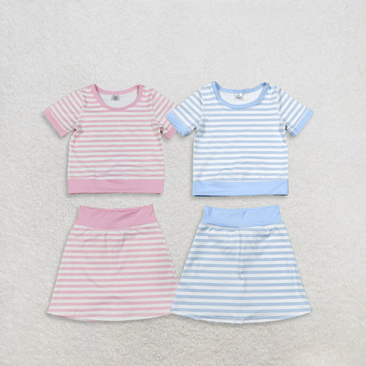 Sibling Baby Girls Pink Blue Striped Short Sleeve Skort Active Outfit