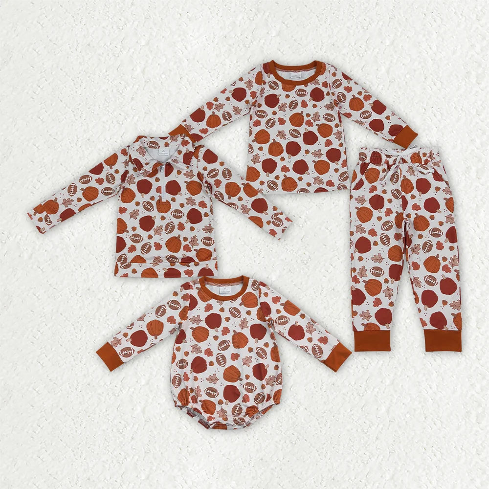 Sibling Baby Boys  Fall Pumpkin  Football  Outfit and Romper