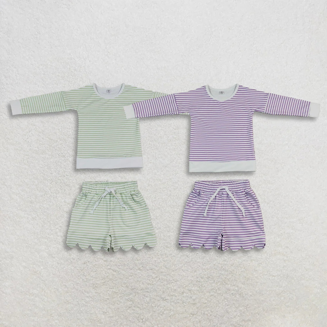 Sibling Baby Girls  Striped Long Sleeve Top Scallop Shorts Active Outfit