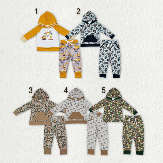 Sibling Kids Boys Excavators Motors Ducks Camo Hoodie Jogger Outfit