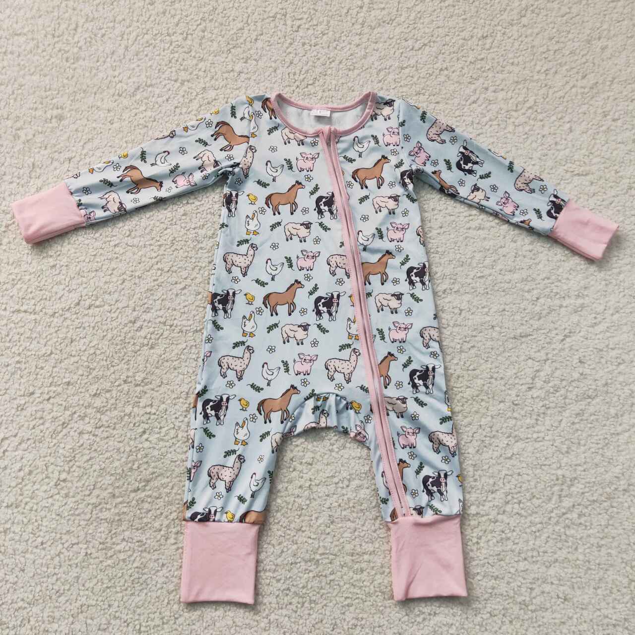 Baby Girls Animal Farm Long Sleeve Zipper Romper