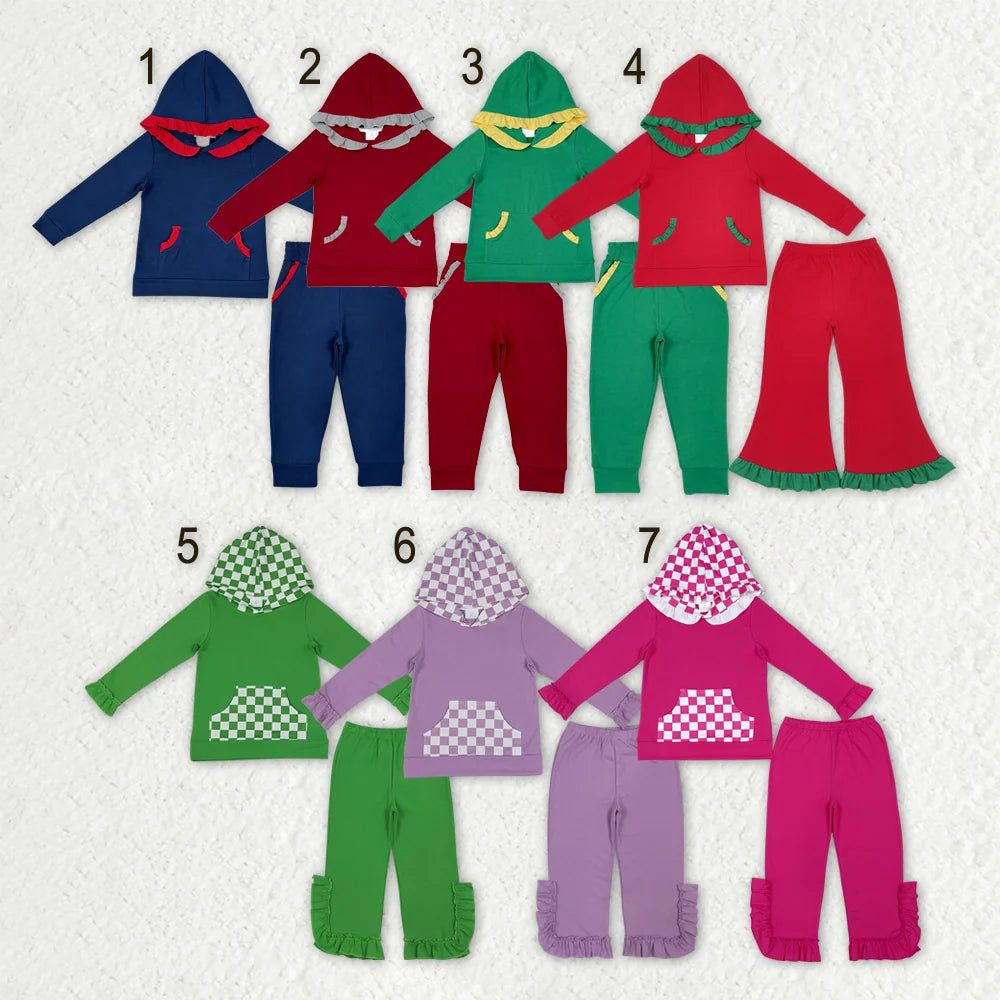 Sibling Toddler Girls Pocket Hoodie Ruffle Pants Cotton Outfit