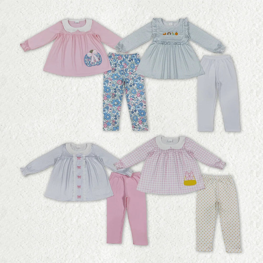 Sibling  Baby Girls Embroidery Pumpkin Tunic Top Leggings Outfit
