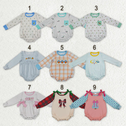 Sibling Baby Girls Boys Enbroidery Punpkin Duck Christmas Long Sleeve Bubble Romper