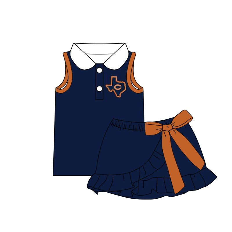 (Custom Design Preorder MOQ 5) Teams Caldwell Hornets Top Orange Bows Skort Girls Summer Yoga Clothes Set