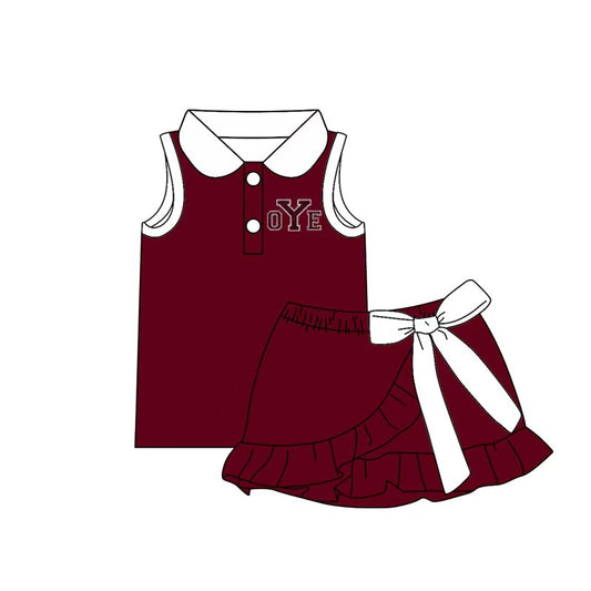 (Custom Design Preorder MOQ 5) Teams Cameron Yoemen Top White Bows Skort Girls Summer Yoga Clothes Set
