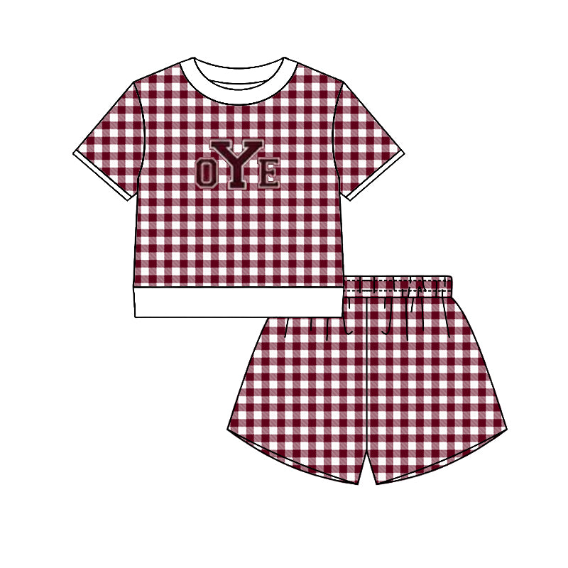 (Custom Design Preorder MOQ 5) Teams Cameron Yoemen  Top Wine Checkerd Shorts Mommy and Me Summer Yoga Clothes Set
