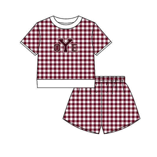 (Custom Design Preorder MOQ 5) Teams Cameron Yoemen  Top Wine Checkerd Shorts Mommy and Me Summer Yoga Clothes Set