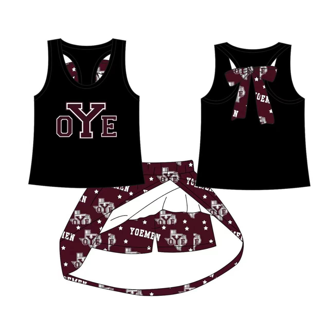 (Custom Design Preorder MOQ 5) Teams Cameron Yoemen Black Tank Top Skort Girls Summer Yoga Clothes Set