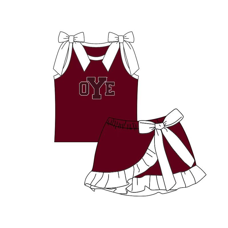 (Custom Design Preorder MOQ 5) Teams Cameron Yoemen Bows Top Ruffle Skort Girls Summer Clothes Set