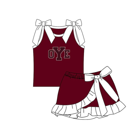 (Custom Design Preorder MOQ 5) Teams Cameron Yoemen Bows Top Ruffle Skort Girls Summer Clothes Set