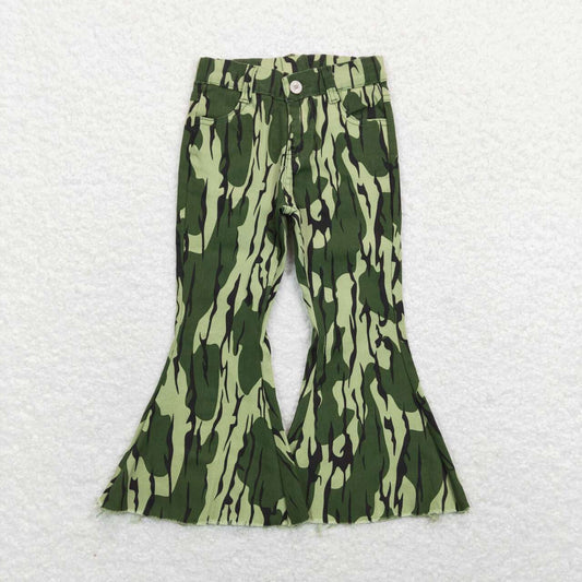 P0372 Green Camo Denim Bell Bottoms Jeans Girls Pants
