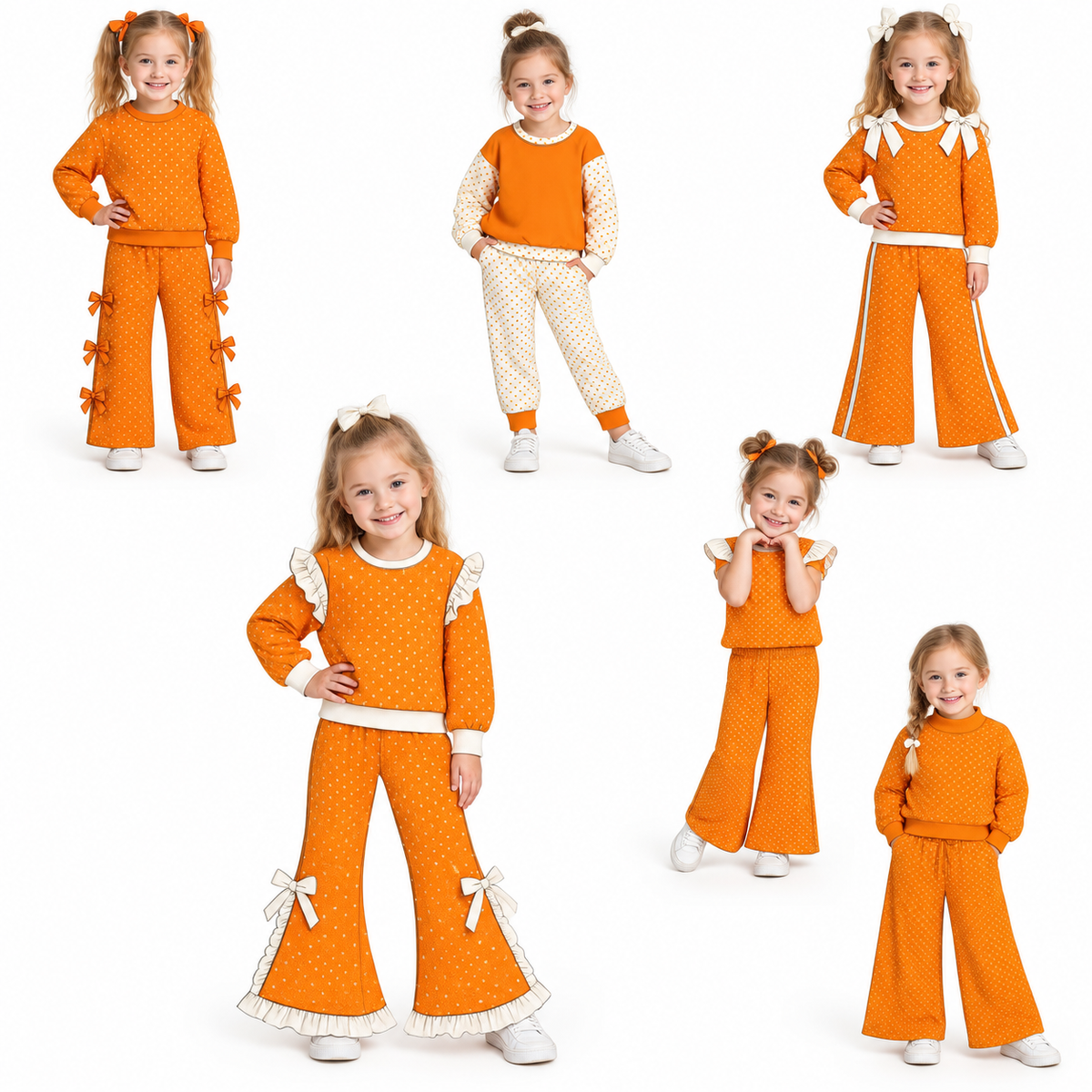 (Custom Design Preorder MOQ 5 Each)Teams Tennessee Blank Orange White Dots Print Girls Clothes Set Sisters Wear