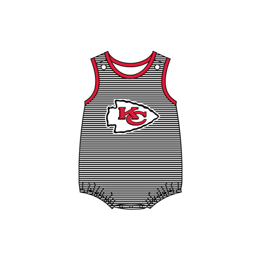 (Custom Design Preorder MOQ 5 ) Teams Chiefs KC Stripes Baby Boys Summer Romper