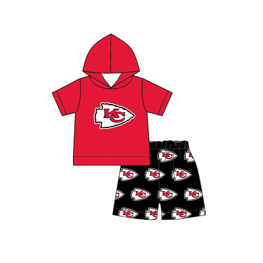 (Custom Design Preorder MOQ 5) Teams Chiefs KC Hoodie Top Black Shorts Boys Summer Clothes Set