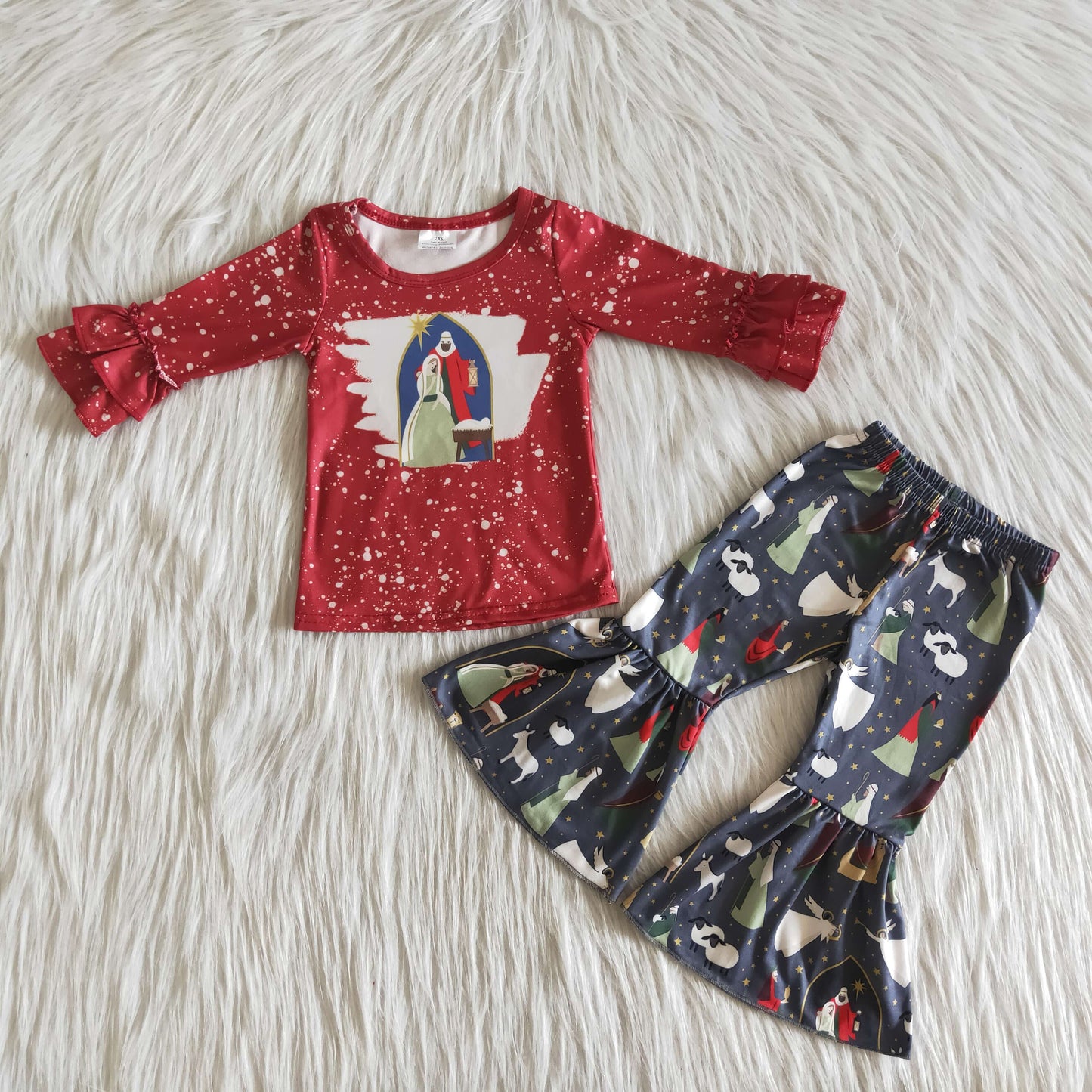 6 A22-13 Long sleeve bell bottom pants nativity Christmas outfits