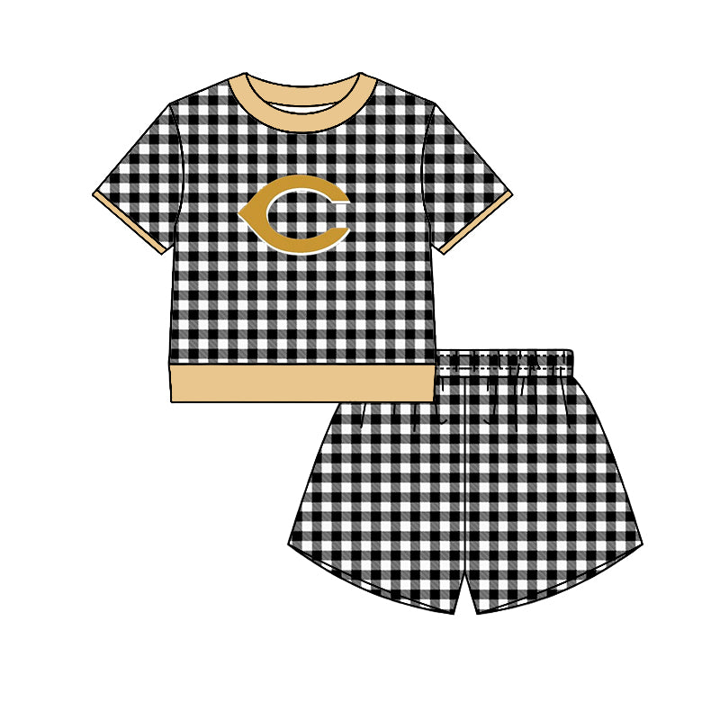 (Custom Design Preorder MOQ 5) Teams Crawford Pirates Top Black Checkerd Shorts Mommy and Me Summer Yoga Clothes Set
