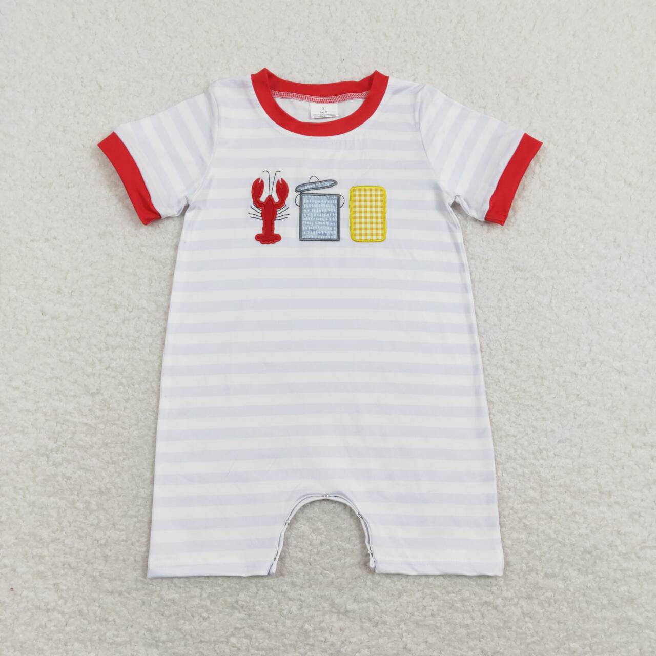 SR0744 Crayfish Embroidery Stripes Print Baby Boys Summer Romper