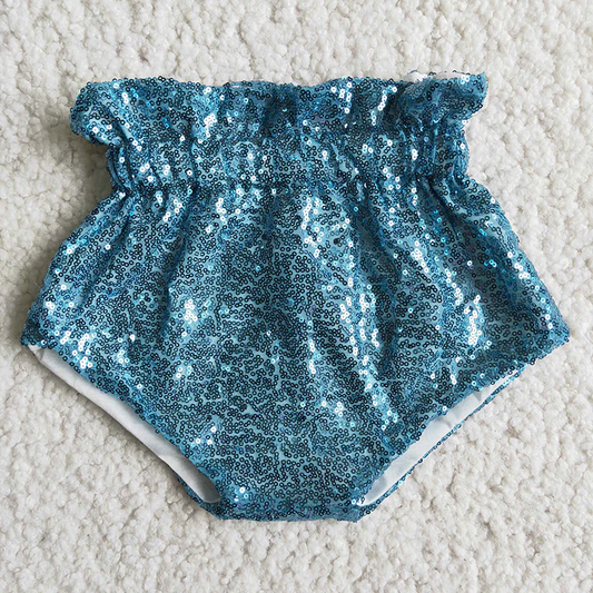 D10-17 Blue Baby Girls Sequins Bummie Shorts