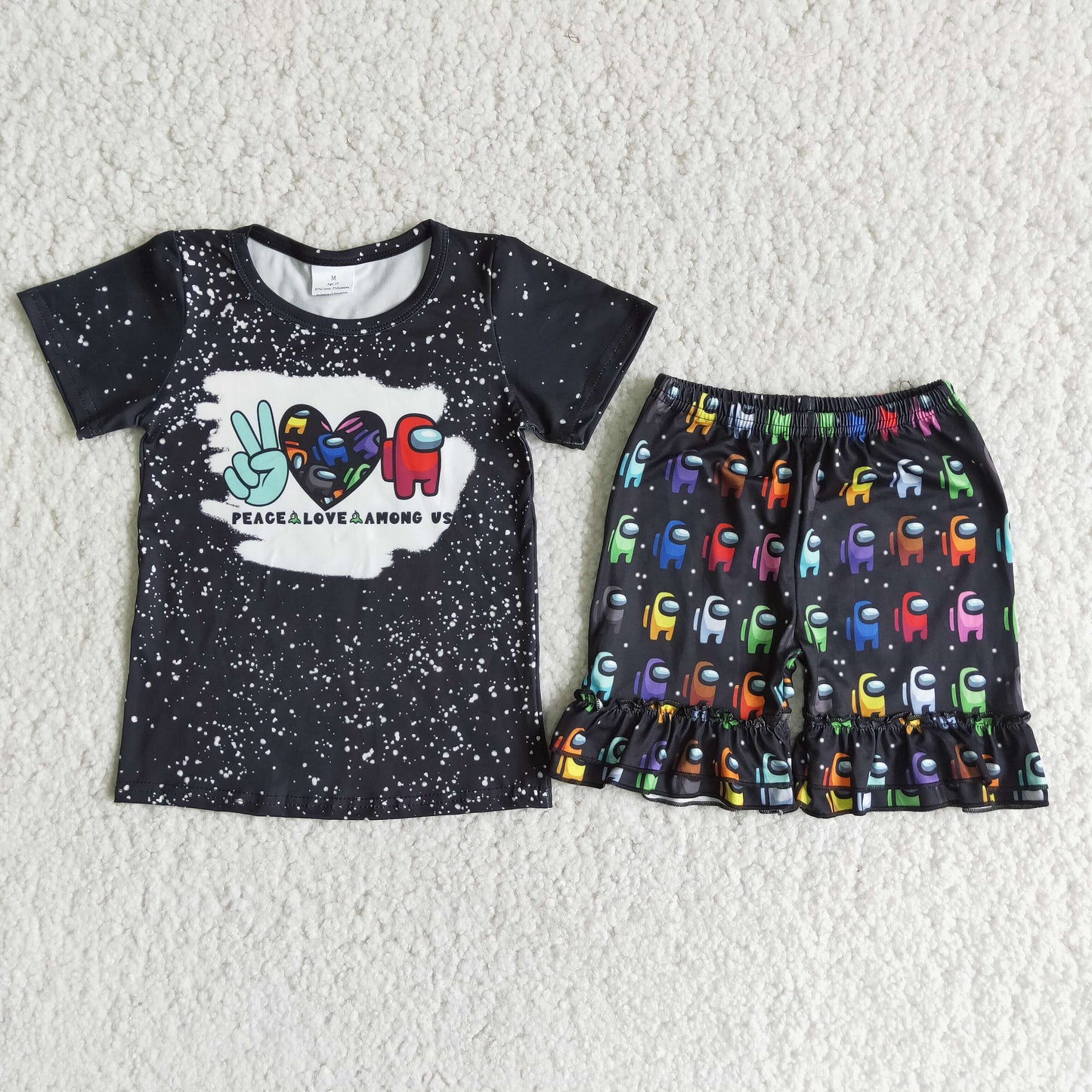 Toddler Girls Cartoon Outfit Short Sleeve top with Ruffle Shors Clothes set $2.99