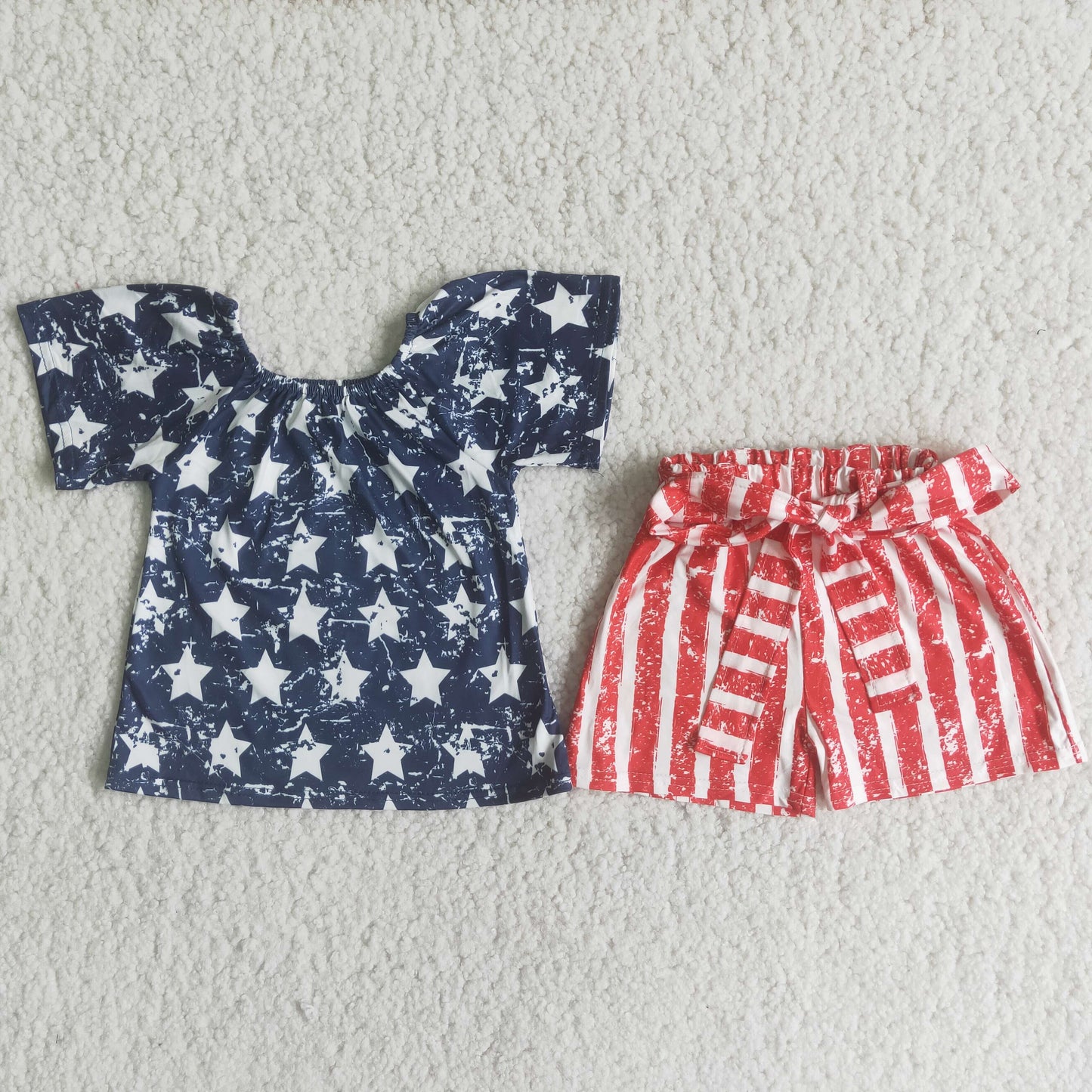 (Promotion)D13-29 Stars Top Stripes Shorts Girls 4th of July Clothes Set