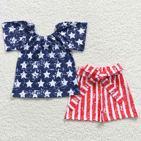 (Promotion)D13-29 Stars Top Stripes Shorts Girls 4th of July Clothes Set