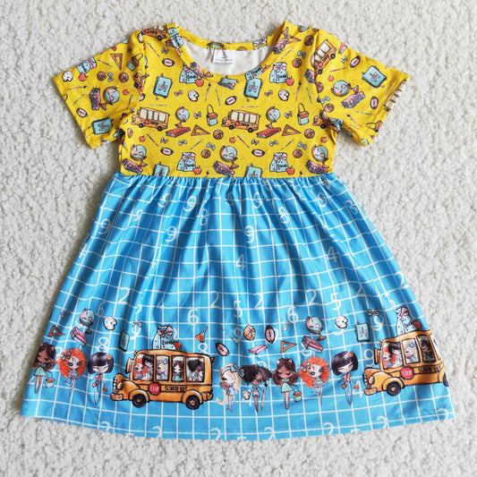 D3-19 School Bus Girls Back to School Short Sleeve Dress