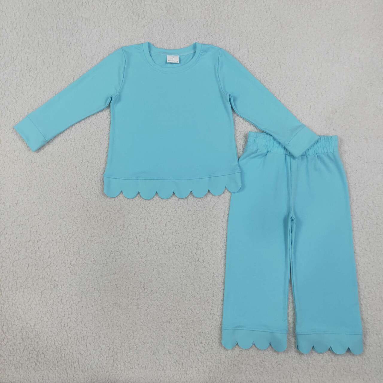 GLP3297 Blue Cotton Scallop Edge Long Sleeve Pants Girls Fall Clothes Set