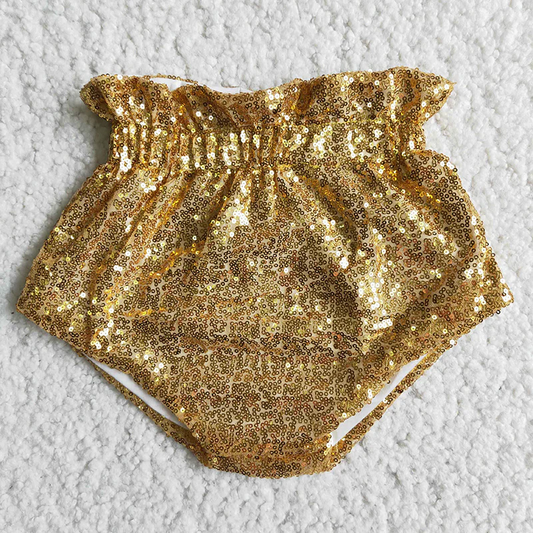 D9-3 Gold Baby Girls Sequins Bummie Shorts