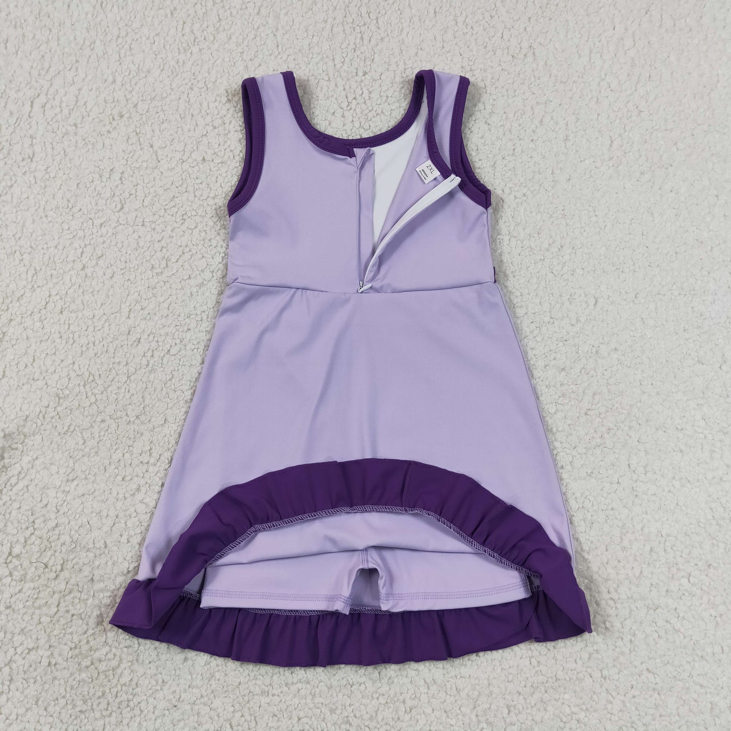 Purple Girls Sleeveless Scallop Yoga Dress