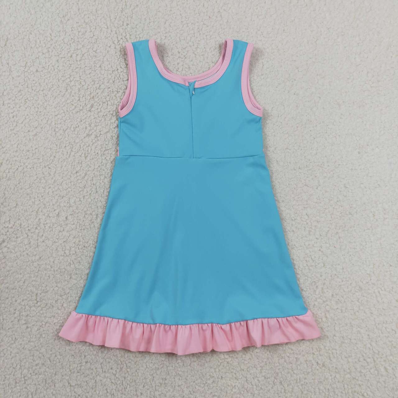 GSD4130 Blue & Pink Girls Sleeveless Ruffle Yoga Zipper Dress