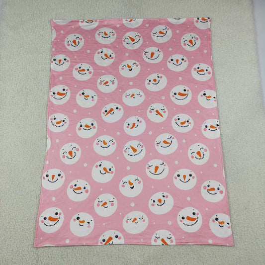 BL0266 Snowman Smiling Pink Print Baby Girls Christmas Blanket