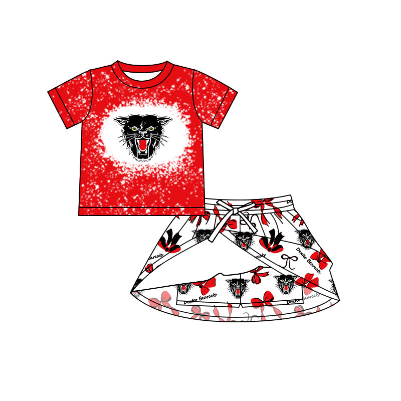 (Custom Design Preorder MOQ 5) Teams Dexter Bearcats Red Top Bows Skort Girls Summer Clothes Set