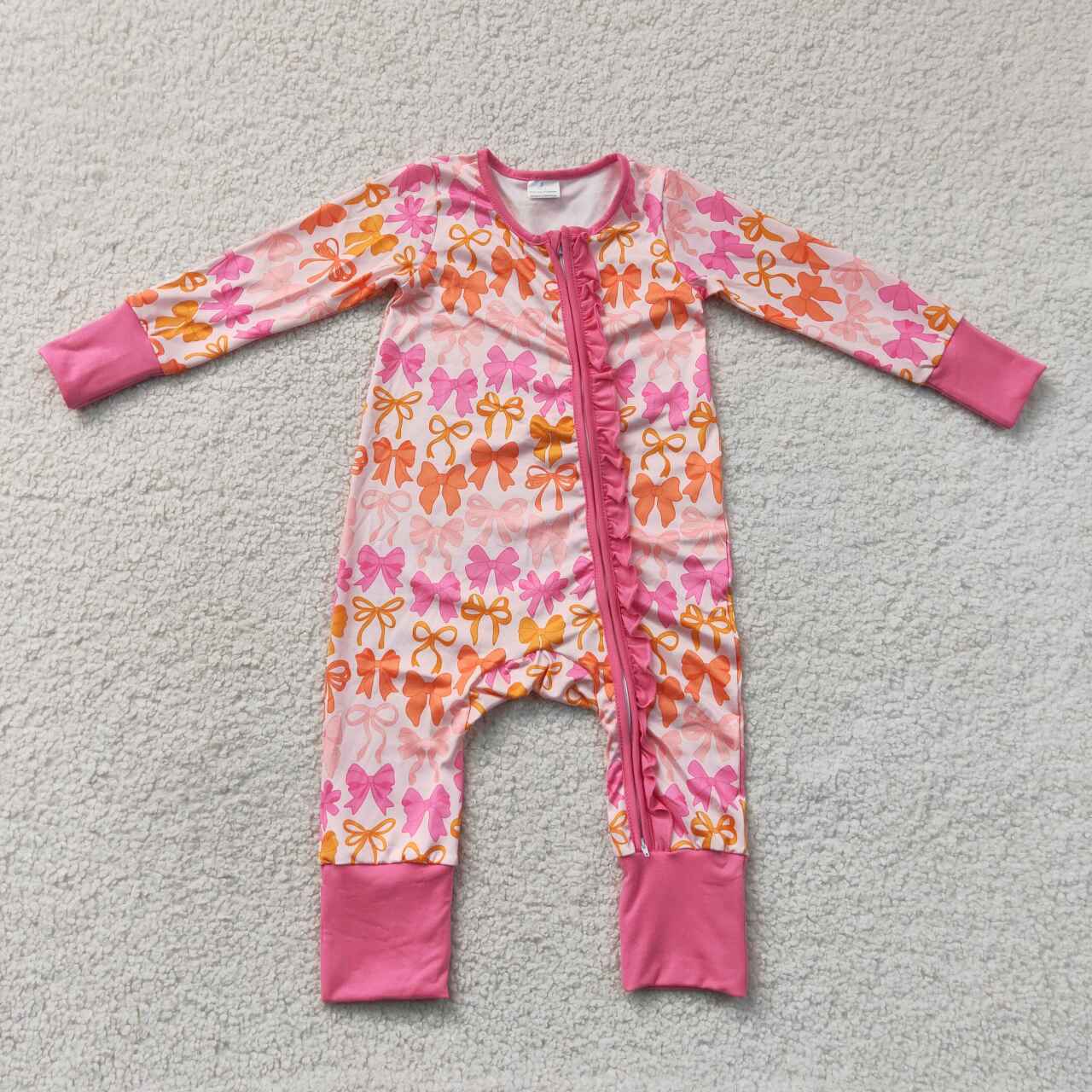 Baby Girls Pink Bow Long Sleeve Zipper Romper