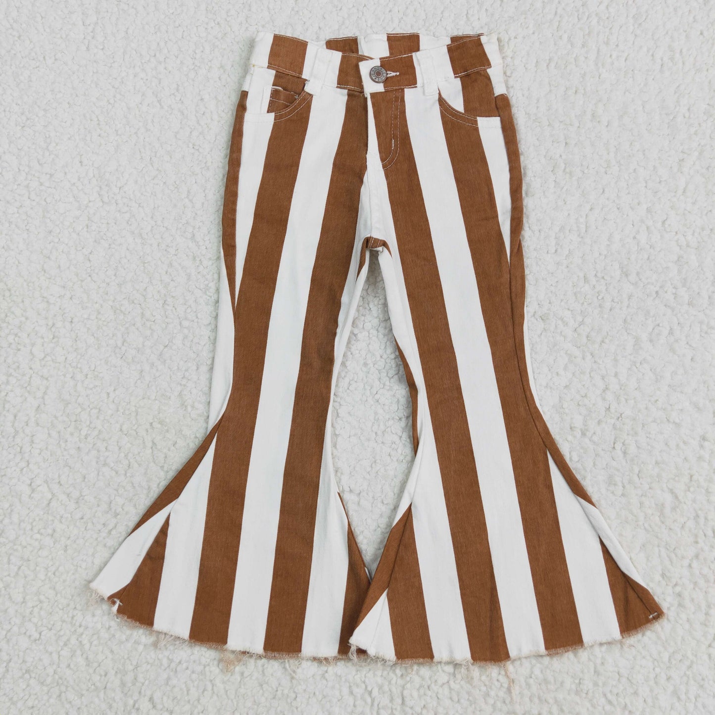brown stripes girls bell bottom jeans        E5-24