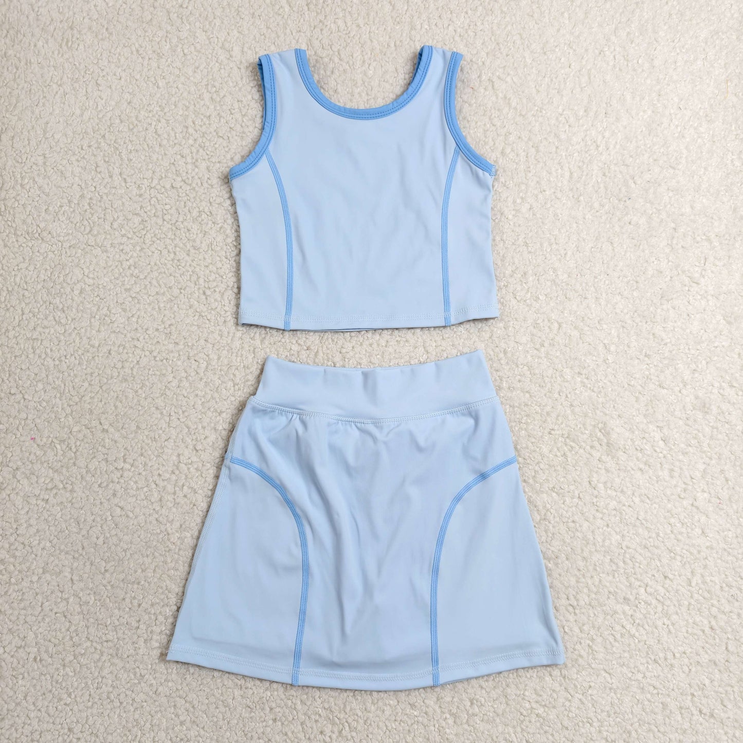 GSD2674 Blue Tank Top Skirts Shorts Girls Yoga Clothes Set