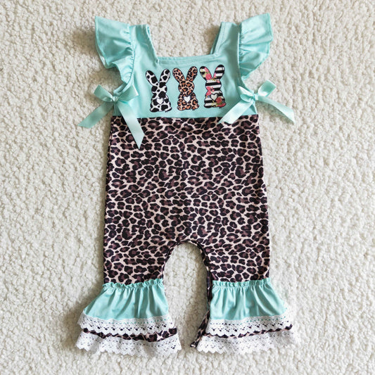 EC0005 Bunny Leopard Print Baby Girls Easter Ruffles Romper