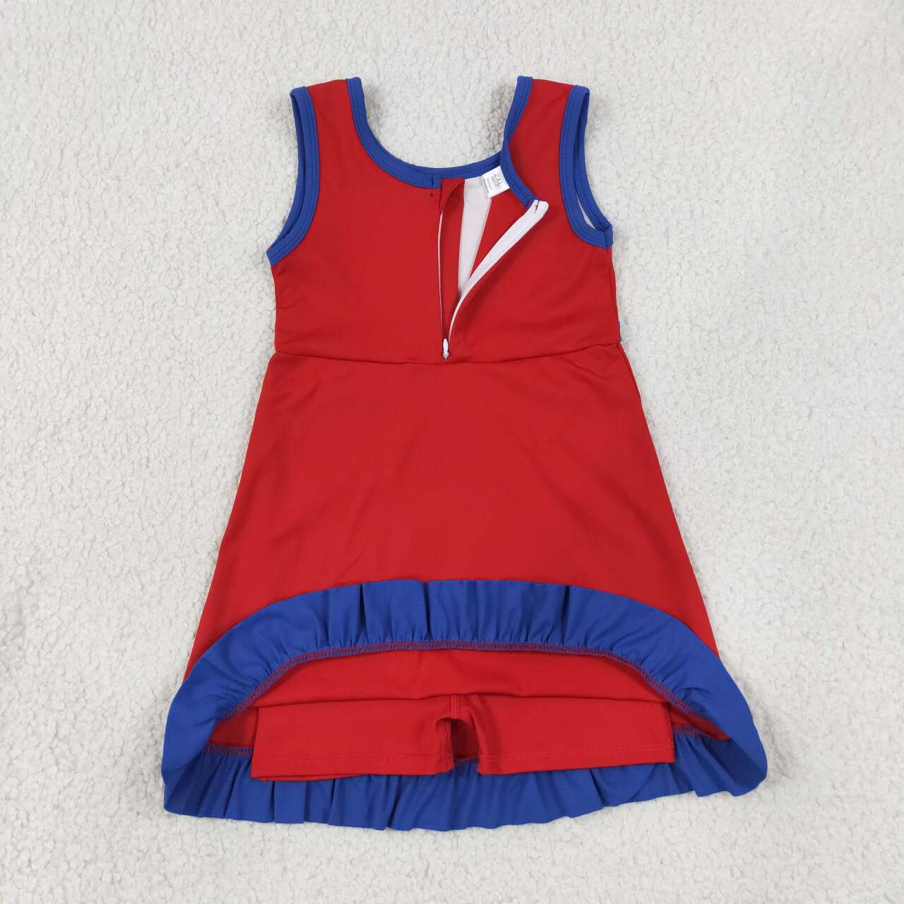 Red & Navy Girls Sleeveless Scallop Yoga Dress