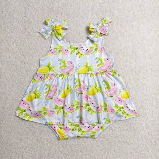 SR4135 Watermelon Lemon Stripes Print Baby Girls Summer Strap Skirts Romper