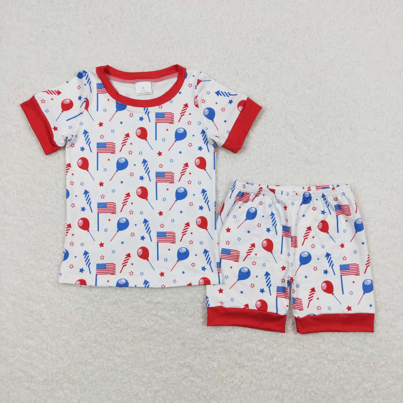 BSSO0707 Balloon Fireworks Flag Stars Shorts Baby Boys 4th of July Pajamas Clothes Sets