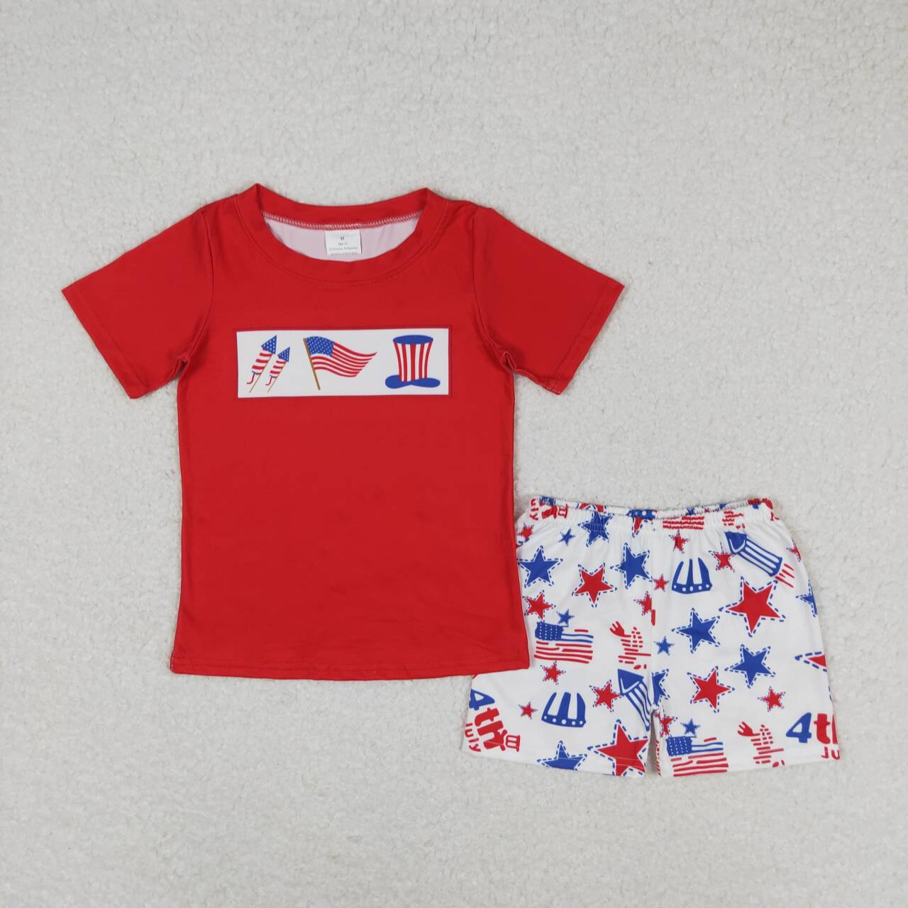 BSSO0726 Flag Red Top Stars Shorts Baby Boys 4th of July Clothes Sets