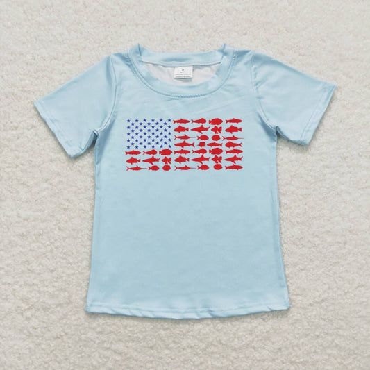 BT0614 Fish Flag Baby 4th of July Tee Shirts Top