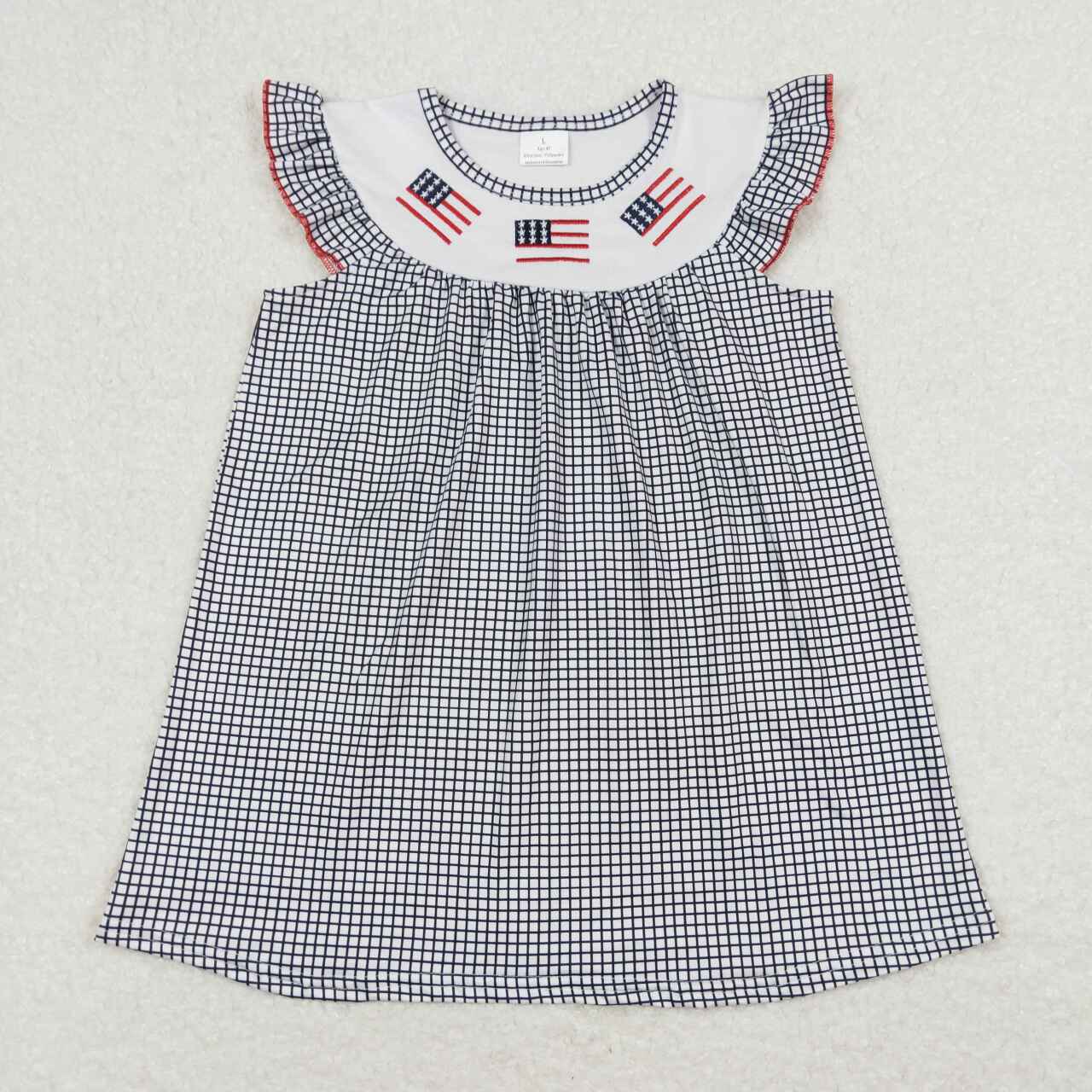 GSD0811 Flag Embroidery Plaid Baby Girls 4th of July Dress