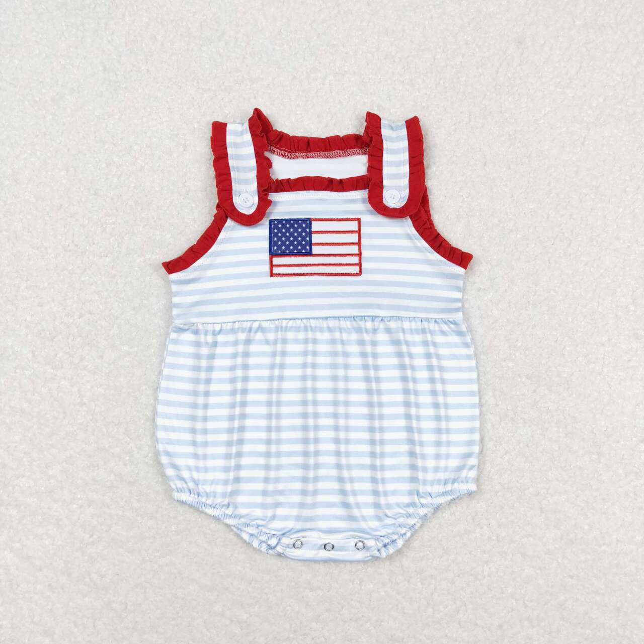 SR1210 Flag Embroidery Stripes Baby Girls 4th of July Sleeveless Romper