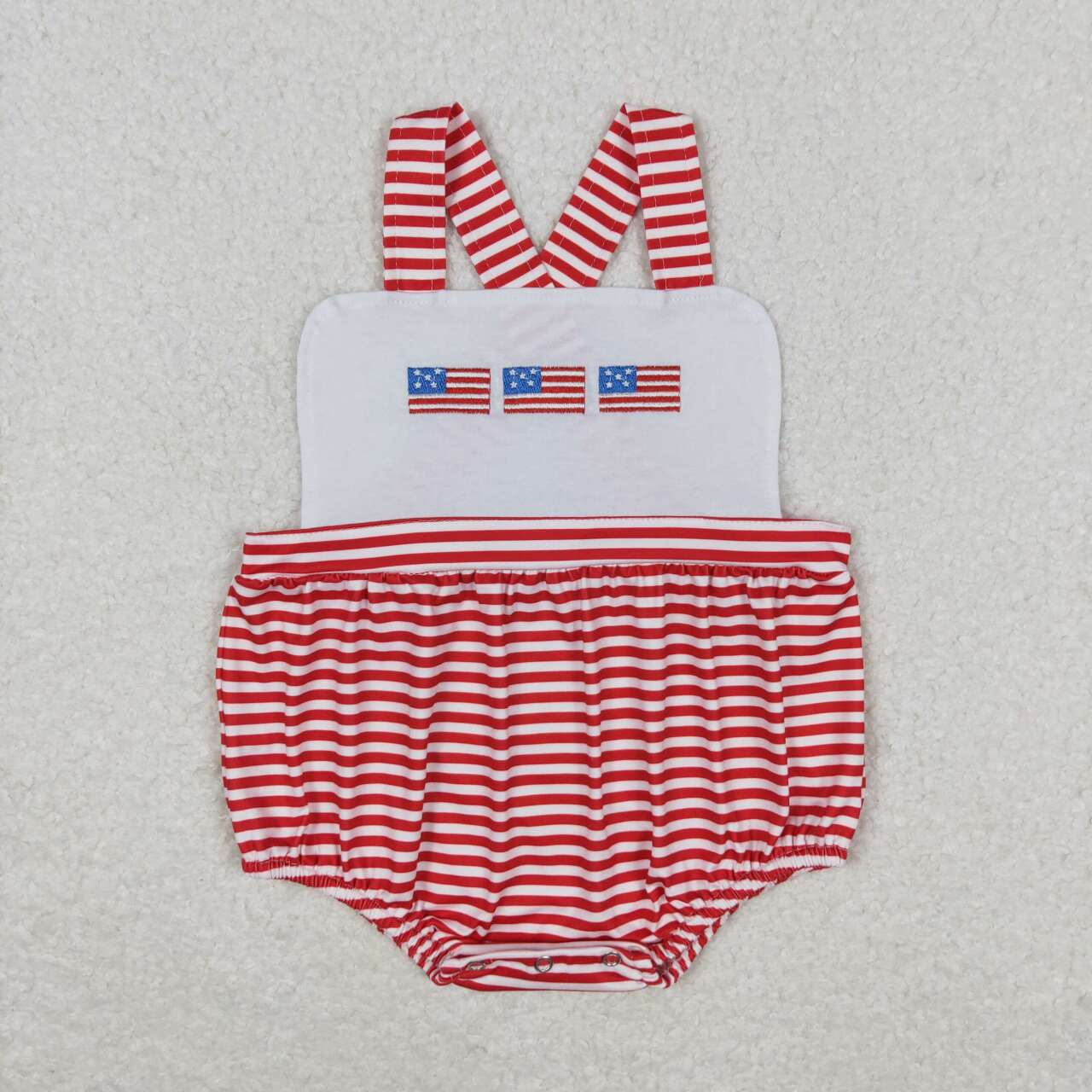 SR1212 Flag Embroidery Stripes Baby Boys 4th of July Strap Romper