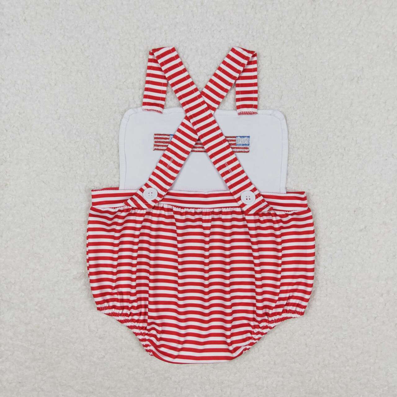 SR1212 Flag Embroidery Stripes Baby Boys 4th of July Strap Romper