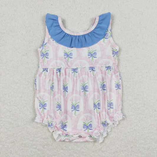 SR1181 Baby Girls’ Flowers Bows Ruffle Sleeveless Romper