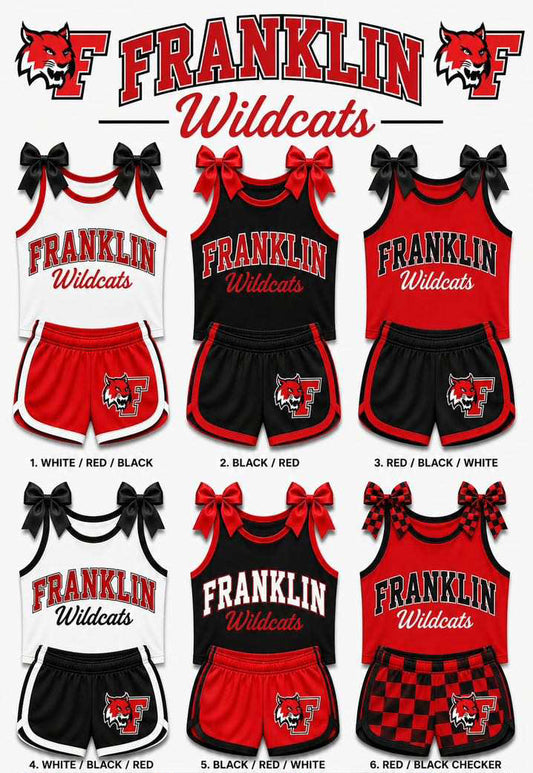 (Custom Design Preorder MOQ 5) Teams Franklin Wildcats Bows Vest Top Shorts Mommy and Me Summer Yoga Clothes Set