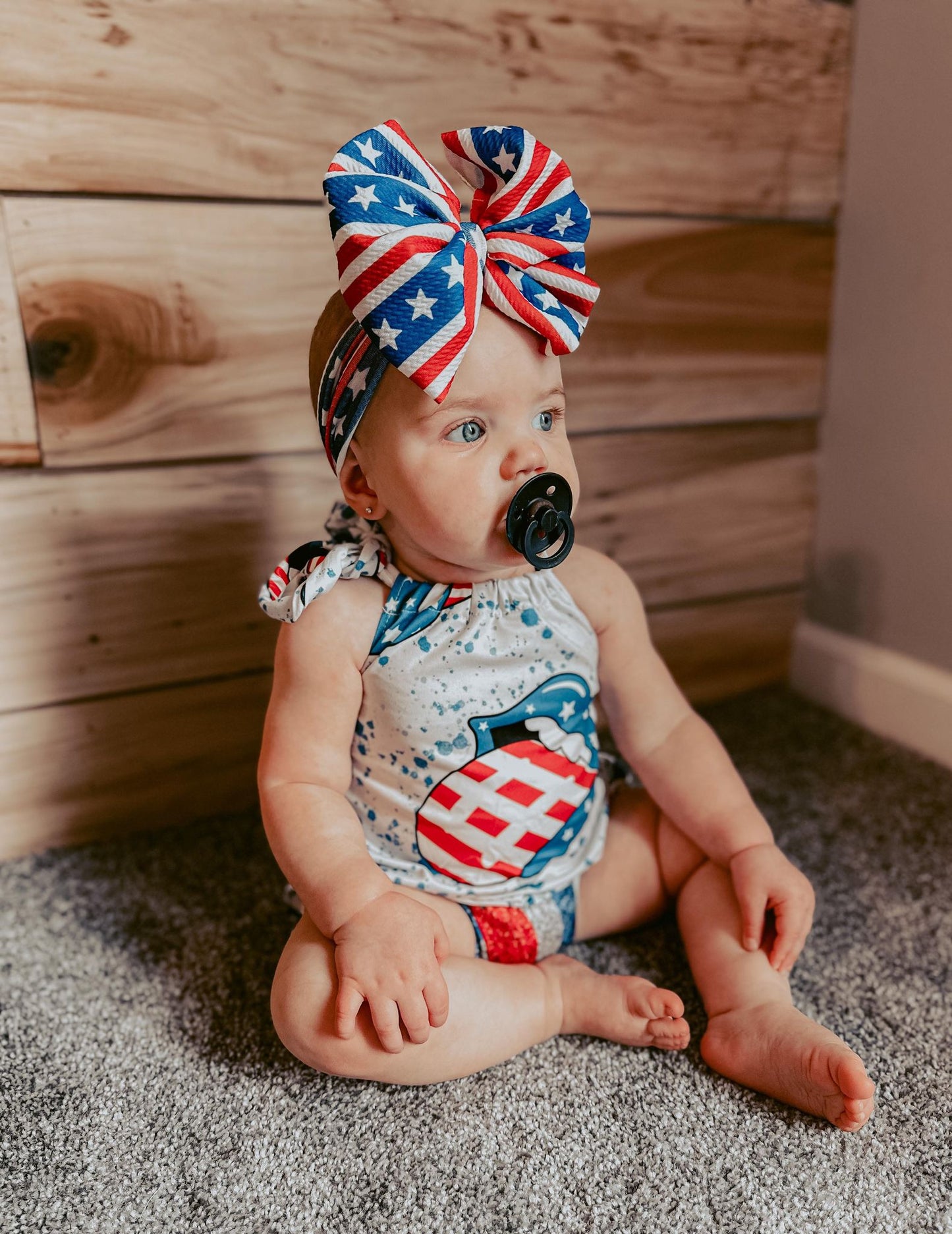 (Promotion)Stars Halter Baby Girls 4th of July Bummie Outfits  GBO0042