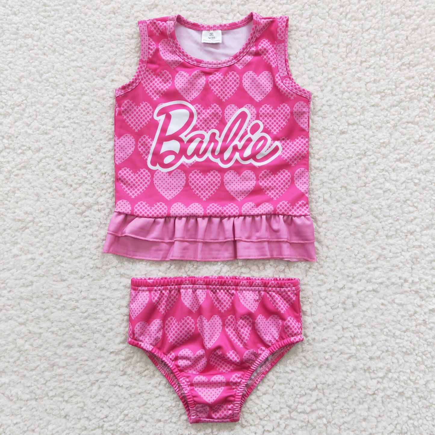 (Promotion)GBO0077 Pink BA Print Vest Top Shorts Baby Girls Summer Bummie Set